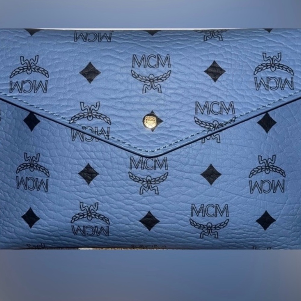 MCM Blue Viestos Envelope Clutch Authentic 📸